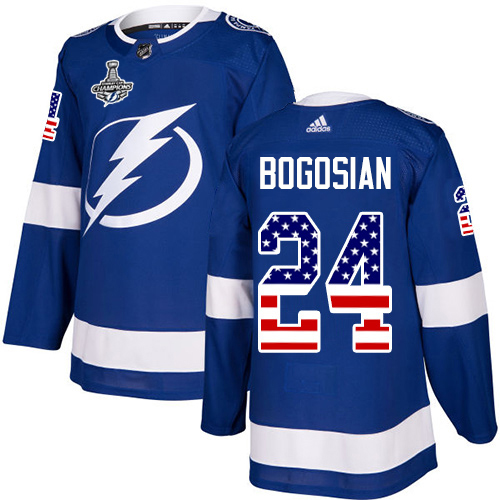Adidas Tampa Bay Lightning Men #24 Zach Bogosian Blue Home Authentic USA Flag 2020 Stanley Cup Champions Stitched NHL Jersey